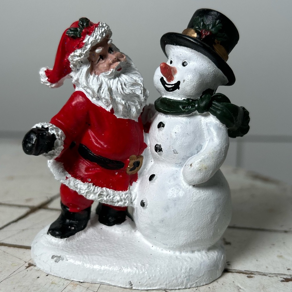 Festive Santa and Snowman Figurine